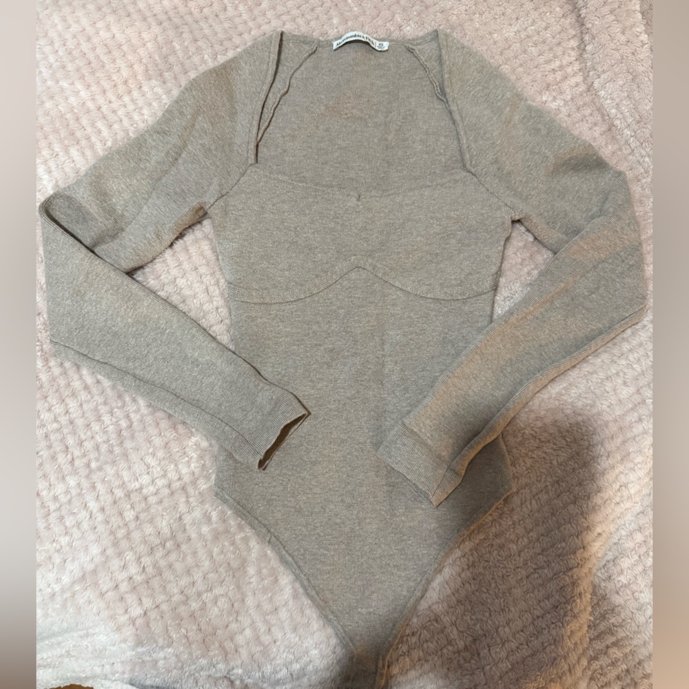 Abercrombie Beige Long Sleeve Sweater Bodysuit